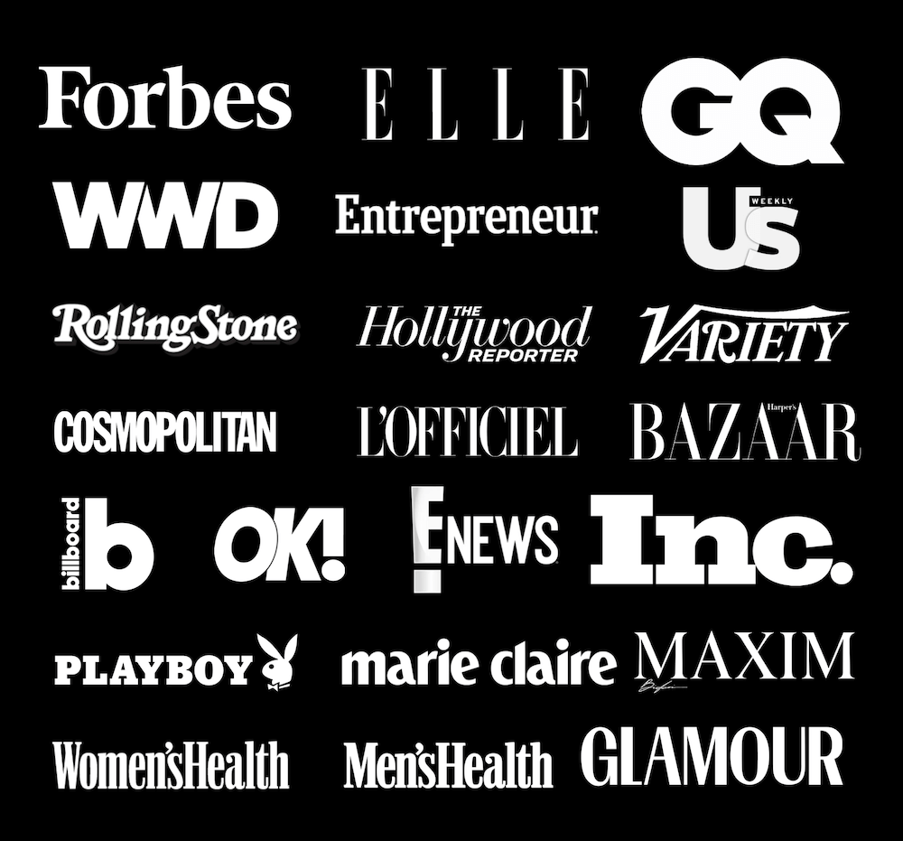 Distribution in 350+ magazines in US and internationally in top publications such as Forbes, Elle, GQ, Entrepreneur, OK!, and many more.