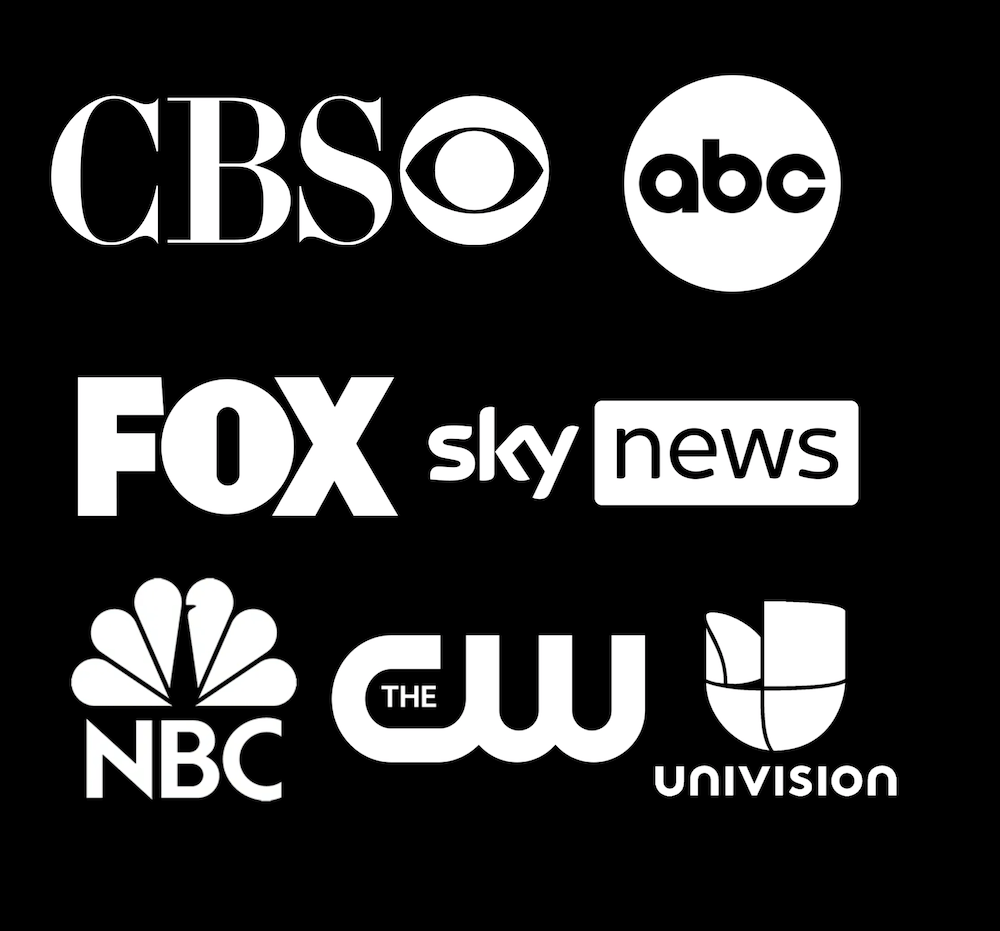 Appearances on FOX, NBC, CBS, UNIVISION, ABC, CW, and UK stations. 